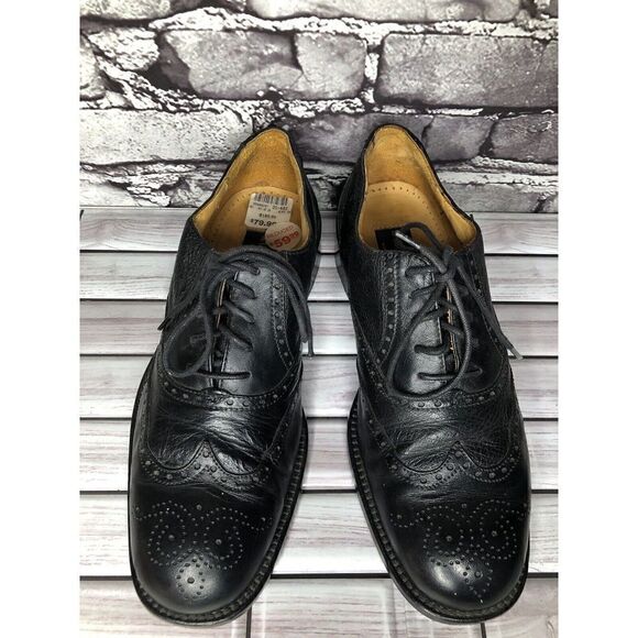 Mario Calugi Black Leather Wingtip Cap Toe Oxfords Lace Shoes Men Sz 7.5M US/41 - Picture 2 of 16